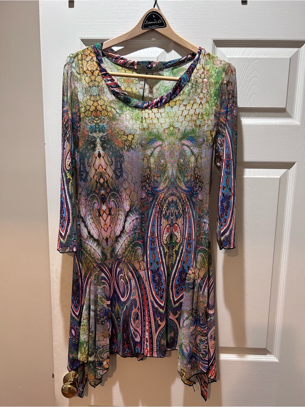 Boho Paisley Multicolor Long-Sleeve Swing Dress